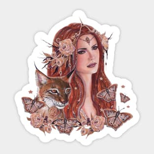 Freya goddess art with lynx by Renee Lavoie Sticker